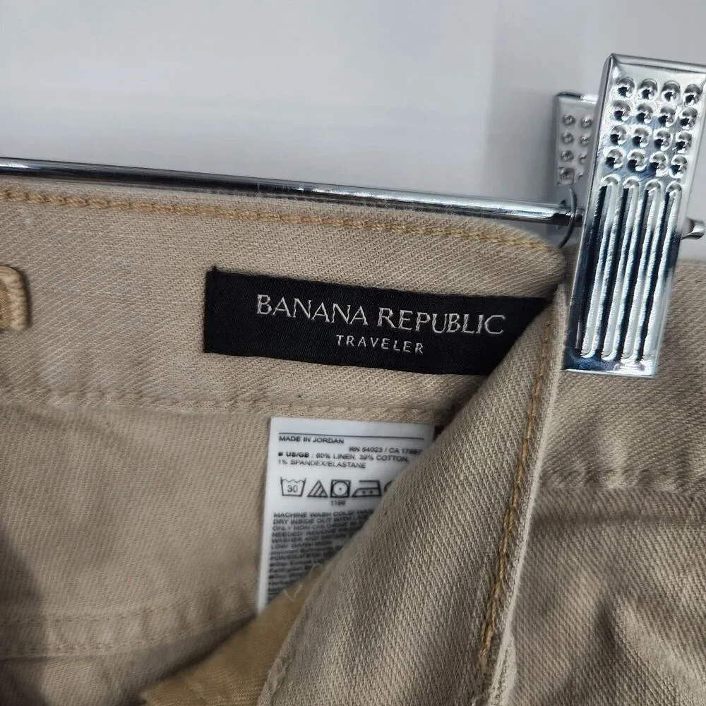 Banana Republic Men's 31X32 Linen Blend Slim Khaki Traveler Pants NWT $130